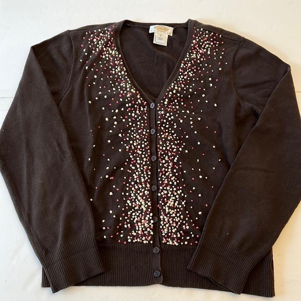 Vintage Talbots Petite French knot confetti cardigan size medium